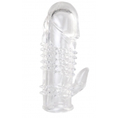 Прозрачная гелевая насадка с шипами и клиторальным отростком - 13 см. - Toyfa Basic - в Раменском купить с доставкой