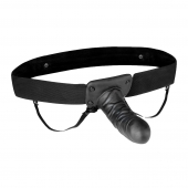 Чёрный полый страпон с вибрацией Unisex Vibrating Hollow Strap-On - 14 см. - Lux Fetish - купить с доставкой в Раменском