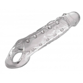 Прозразная закрытая насадка на пенис с поддержкой мошонки Clearly Ample Penis Enhancer - 22 см. - XR Brands - в Раменском купить с доставкой