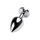 Серебристая коническая анальная пробка с красным кристаллом - 8 см. - ToyFa - купить с доставкой в Раменском