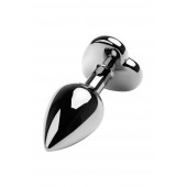 Серебристая коническая анальная пробка с красным кристаллом-сердечком - 7 см. - ToyFa - купить с доставкой в Раменском