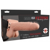 Телесный перезаряжаемый вибрострапон 7  Hollow Rechargeable Strap-on with Balls - 20,3 см. - Pipedream - купить с доставкой в Раменском