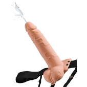Телесный полый страпон с имитацией эякуляции 7.5  Hollow Squirting Strap-On with Balls Flesh - 21,6 см. - Pipedream - купить с доставкой в Раменском