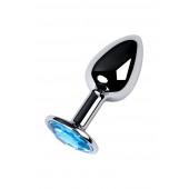 Серебристая конусовидная анальная пробка с голубым кристаллом - 7 см. - ToyFa - купить с доставкой в Раменском