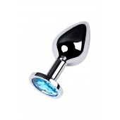 Серебристая конусовидная анальная пробка с голубым кристаллом - 8 см. - ToyFa - купить с доставкой в Раменском