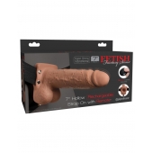 Кофейный перезаряжаемый вибрострапон 7  Hollow Rechargeable Strap-on with Balls - 20,3 см. - Pipedream - купить с доставкой в Раменском