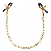 Чёрные с золотом зажимы на соски Gold Chain Nipple Clamps - Pipedream - купить с доставкой в Раменском