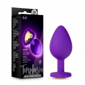 Фиолетовая анальная пробка Bling Plug Medium с золотистым стразом - 8,3 см. - Blush Novelties - купить с доставкой в Раменском