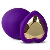 Фиолетовая анальная пробка Bling Plug Large с золотистым стразом - 9,5 см. - Blush Novelties - купить с доставкой в Раменском