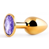 Золотистая анальная пробка с фиолетовым стразом - 7,2 см. - Anal Jewelry Plug - купить с доставкой в Раменском