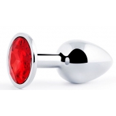 Серебристая анальная пробка с красным стразом - 7,2 см. - Anal Jewelry Plug - купить с доставкой в Раменском
