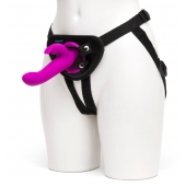 Лиловый страпон Rechargeable Vibrating Strap-On Harness Set - 17,6 см. - Happy Rabbit - купить с доставкой в Раменском