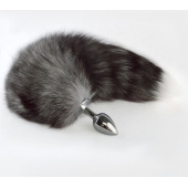 Серебристая анальная пробка с серым хвостиком - Sitabella - купить с доставкой в Раменском