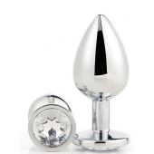 Серебристая анальная втулка с прозрачным кристаллом - 7,1 см. - Dream Toys - купить с доставкой в Раменском