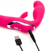 Ярко-розовый безремневой страпон Rechargeable Vibrating Strapless Strap-On - Happy Rabbit - купить с доставкой в Раменском