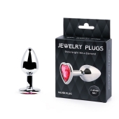 Серебристая анальная пробка с малиновым кристаллом-сердечком - 7 см. - Anal Jewelry Plug - купить с доставкой в Раменском