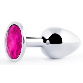 Серебристая анальная пробка с малиновым кристаллом - 7,2 см. - Anal Jewelry Plug - купить с доставкой в Раменском