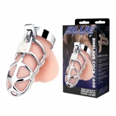Серебристая металлическая клетка для члена с замком Enslave Cock Cage - BlueLine - купить с доставкой в Раменском