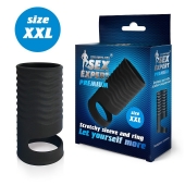 Черная открытая насадка на пенис с кольцом для мошонки XXL-size - 9,4 см. - Sex Expert - в Раменском купить с доставкой