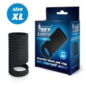 Черная открытая насадка на пенис с кольцом для мошонки XL-size - 8,9 см. - Sex Expert - в Раменском купить с доставкой