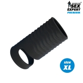 Черная открытая насадка на пенис с кольцом для мошонки XL-size - 8,9 см. - Sex Expert - в Раменском купить с доставкой