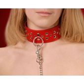 Красный кожаный ошейник с карабином и поводком - Sitabella - купить с доставкой в Раменском