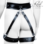 Черный кожаный пояс с гартерами - S-M - Notabu - купить с доставкой в Раменском