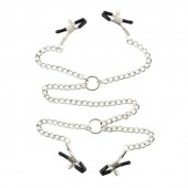 Серебристые зажимы для сосков и половых губ на тонкой цепочке - Notabu - купить с доставкой в Раменском