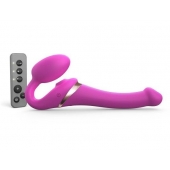 Ярко-розовый безремневой страпон Multi Orgasm Size S с клиторальной стимуляцией - Strap-on-me - купить с доставкой в Раменском
