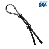 Черное силиконовое лассо с двумя шариками для утяжки - Sex Expert - в Раменском купить с доставкой