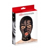 Черная кружевная маска на голову с отверстиями для глаз и рта - Fetish Tentation - купить с доставкой в Раменском