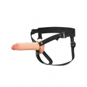 Телесный полый страпон на черных ремнях Hollow Silicone Strap-on - 17,8 см. - Pipedream - купить с доставкой в Раменском