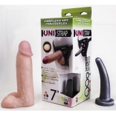 Страпон-унисекс с двумя насадками UNI strap 7  Harness - 19 и 16 см. - LOVETOY (А-Полимер) - купить с доставкой в Раменском