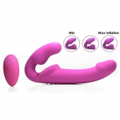 Розовый безремневой страпон с вибрацией и функцией расширения Inflatable Ergo-Fit Strapless Strap-On - XR Brands - купить с доставкой в Раменском