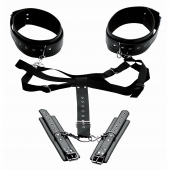 Черная бондажная система Acquire Easy Access Thigh Harness with Wrist Cuffs - XR Brands - купить с доставкой в Раменском