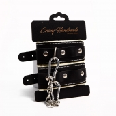 Черные скругленные наручники с мягкой бежевой подкладкой - Crazy Handmade - купить с доставкой в Раменском