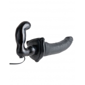 Черный страпон с вагинальной пробкой Deluxe Vibrating Penetrix Strap-On - 19 см. - Pipedream - купить с доставкой в Раменском