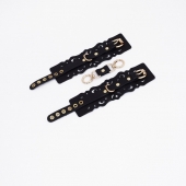Черные кожаные наручники с узорами и золотистой фурнитурой - Crazy Handmade - купить с доставкой в Раменском