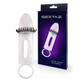 Закрытая насадка на пенис с подхватом мошонки и стимулирующими «ресничками» - Sextaz - в Раменском купить с доставкой