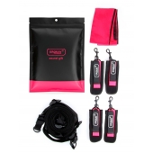 Черно-розовый эротический набор: фиксатор, оковы, наручники, повязка - Erokay - купить с доставкой в Раменском