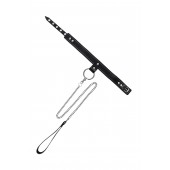 Черный узкий однослойный ошейник с серебристым поводком-цепочкой - Pecado - купить с доставкой в Раменском