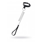 Черный узкий однослойный ошейник с серебристым поводком-цепочкой - Pecado - купить с доставкой в Раменском