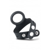 Черное эрекционное кольцо с подхватом мошонки на кнопках VS6 - Blush Novelties - в Раменском купить с доставкой