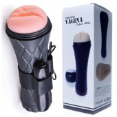 Телесный мастурбатор-вагина в черной колбе с вибрацией - Boys of Toys - в Раменском купить с доставкой