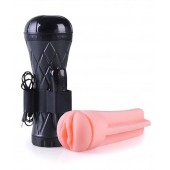 Телесный мастурбатор-вагина в черной колбе с вибрацией - Boys of Toys - в Раменском купить с доставкой