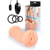 Телесный двусторонний мастурбатор с вибропулей и эрекционными кольцами в комплекте - Sexy Girl - в Раменском купить с доставкой
