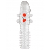 Гелевая прозрачная насадка с шариками и шипами - 14 см. - Toyfa Basic - в Раменском купить с доставкой