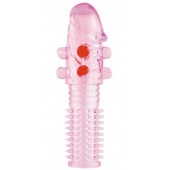 Гелевая розовая насадка с шариками и шипами - 14 см. - ToyFa - в Раменском купить с доставкой