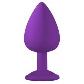 Большая фиолетовая анальная пробка Emotions Cutie Large с голубым кристаллом - 10 см. - Lola Games - купить с доставкой в Раменском