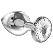 Большая серебристая анальная пробка Diamond Clear Sparkle Large с прозрачным кристаллом - 8 см. - Lola Games - купить с доставкой в Раменском